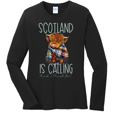 Scotland Is Calling And I Must Go! Highland Cow Ladies Long Sleeve Shirt