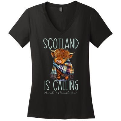 Scotland Is Calling And I Must Go! Highland Cow Women's V-Neck T-Shirt