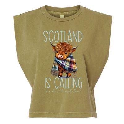 Scotland Is Calling And I Must Go! Highland Cow Garment-Dyed Women's Muscle Tee