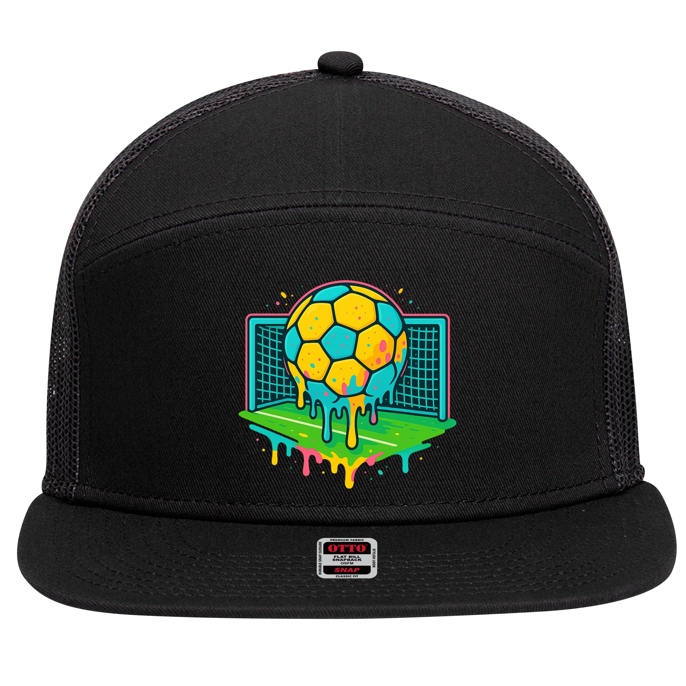 Soccer Ice Cream Drip 7 Panel Mesh Trucker Snapback Hat