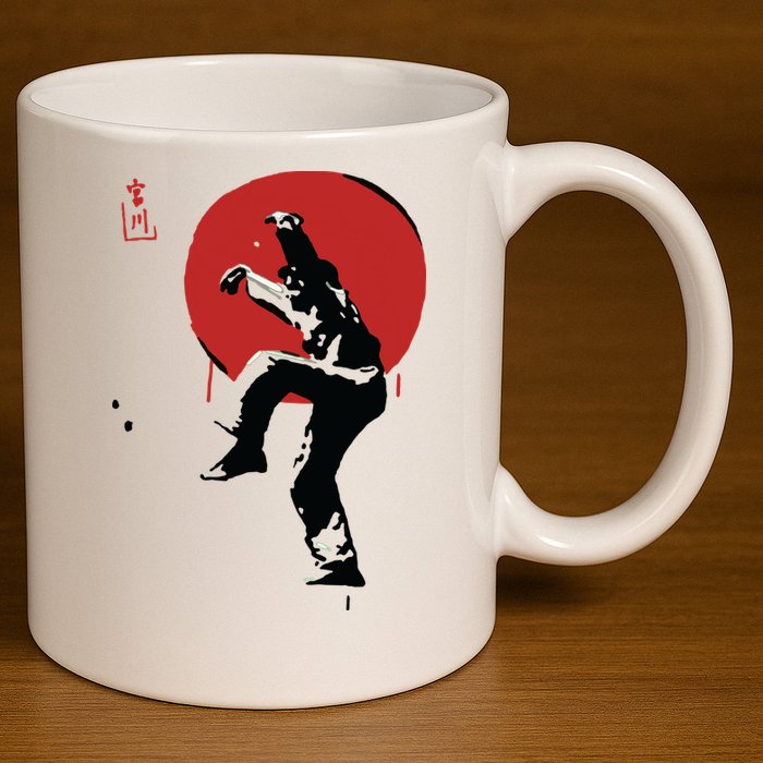 Sumi Ink Crane Kick 11oz C Handle Ceramic Mug