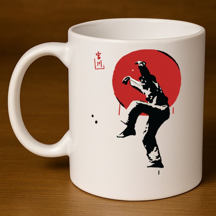 Sumi Ink Crane Kick 11oz C Handle Ceramic Mug