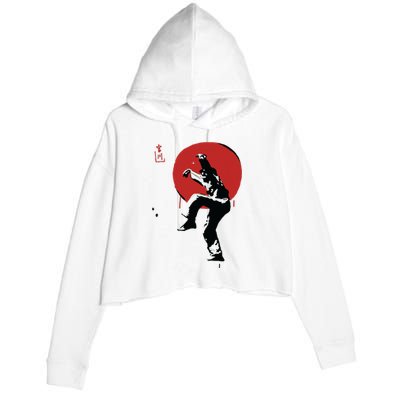 Sumi Ink Crane Kick Crop Fleece Hoodie