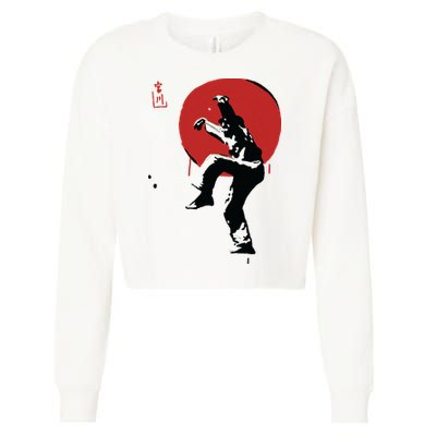 Sumi Ink Crane Kick Cropped Pullover Crew