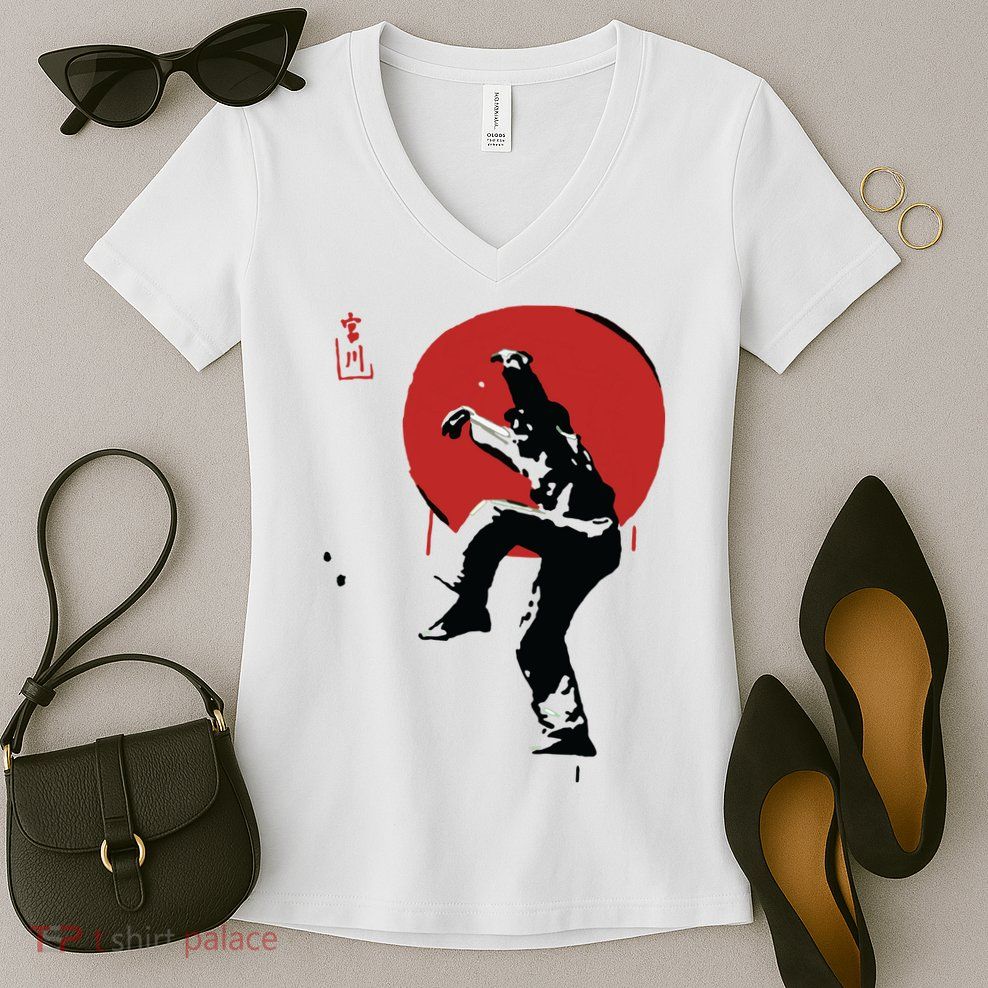 Sumi Ink Crane Kick Women's V-Neck T-Shirt