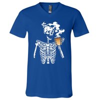 Skeleton Ing Coffee Black History Month Blm Melanin Great Gift V-Neck T-Shirt