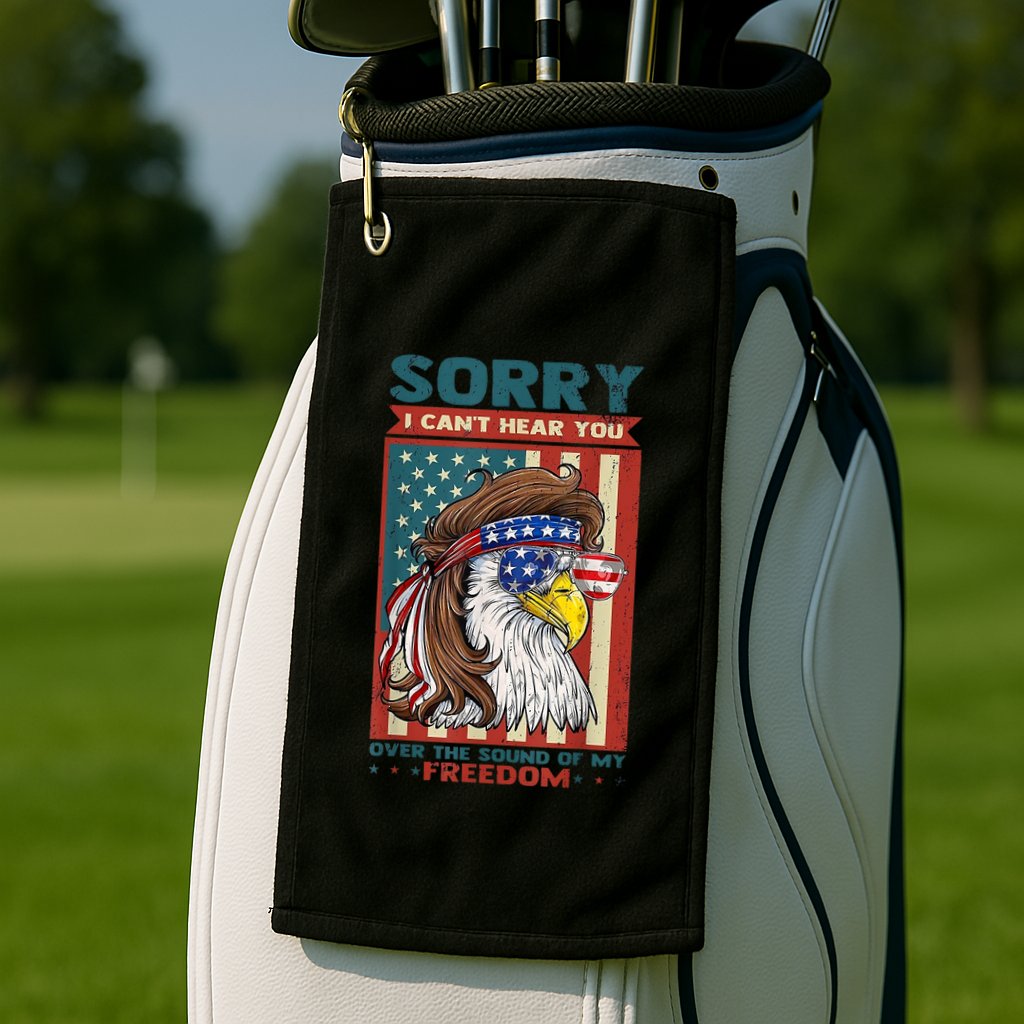 Sorry I Cant Hear You Over The Sound Of My Freedom Eagle Golf Towel