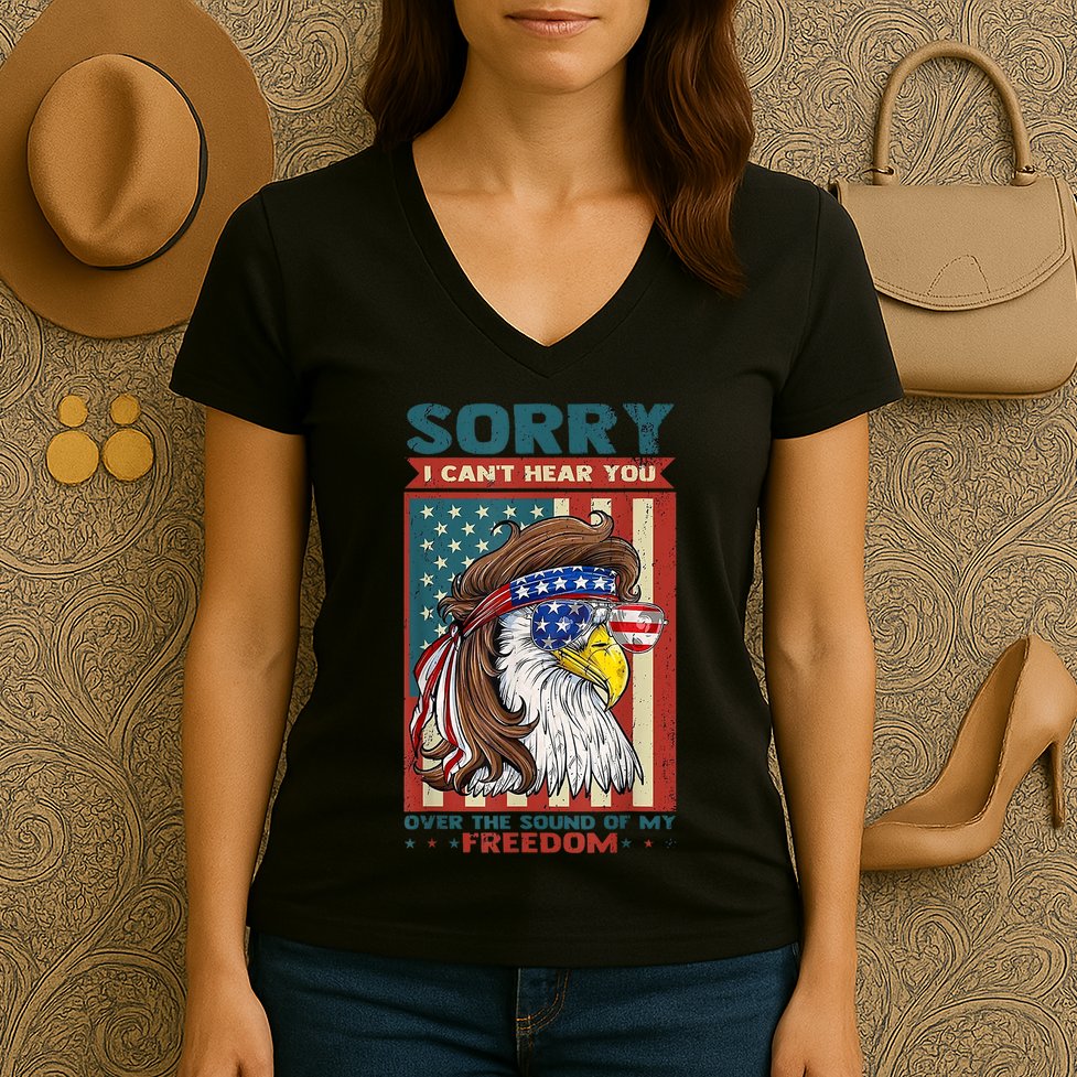 Sorry I Cant Hear You Over The Sound Of My Freedom Eagle Women's V-Neck T-Shirt
