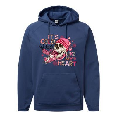 Skeleton It's Cold Outside Like My Heart Valentine's Day Performance Fleece Hoodie