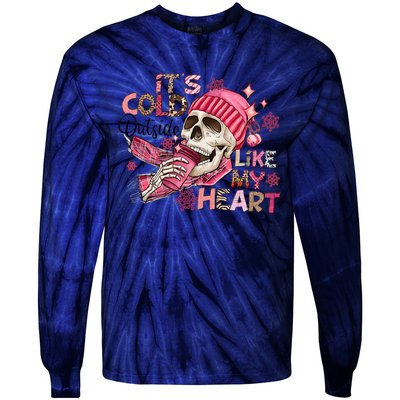 Skeleton It's Cold Outside Like My Heart Valentine's Day Tie-Dye Long Sleeve Shirt