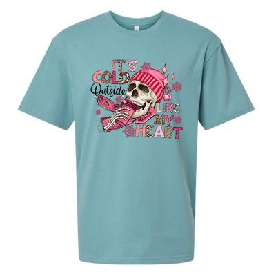 Skeleton It's Cold Outside Like My Heart Valentine's Day Sueded Cloud Jersey T-Shirt