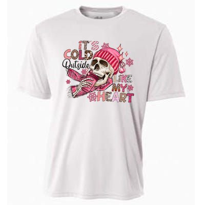 Skeleton It's Cold Outside Like My Heart Valentine's Day Cooling Performance Crew T-Shirt