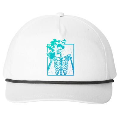 Skeleton Ing Coffee Back Design White Funny Gift Snapback Five-Panel Rope Hat