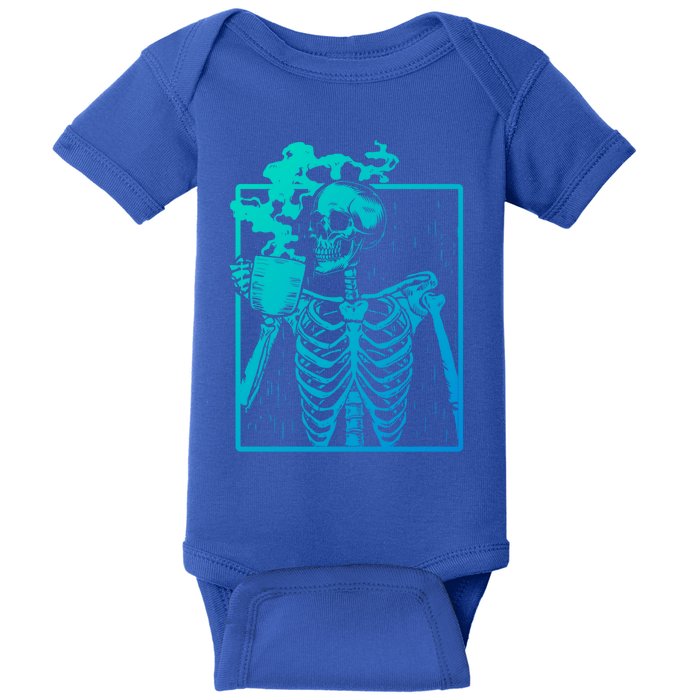 Skeleton Ing Coffee Back Design White Funny Gift Baby Bodysuit