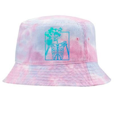 Skeleton Ing Coffee Back Design White Funny Gift Tie-Dyed Bucket Hat