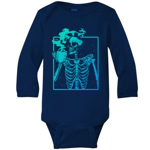 Skeleton Ing Coffee Back Design White Funny Gift Baby Long Sleeve Bodysuit