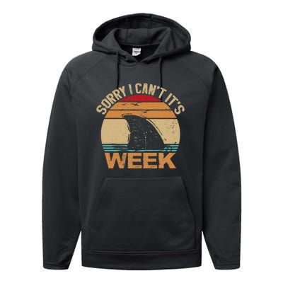 Sorry I Can't It's Week Funny Vintage Shark lovers Performance Fleece Hoodie