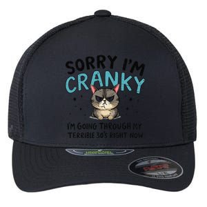 Sorry IM Cranky IM Going Through My Terrible 30S Cat Gift Flexfit Unipanel Trucker Cap