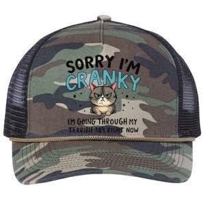 Sorry IM Cranky IM Going Through My Terrible 30S Cat Gift Retro Rope Trucker Hat Cap