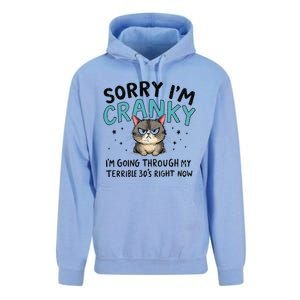 Sorry IM Cranky IM Going Through My Terrible 30S Cat Gift Unisex Surf Hoodie