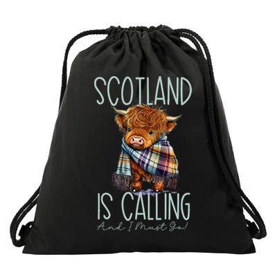 Scotland Is Calling And I Must Go! Highland Cow Drawstring Bag