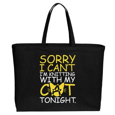 Sorry I Can't I Am Knitting With My Cat Tonight Cat Cotton Canvas Jumbo Tote