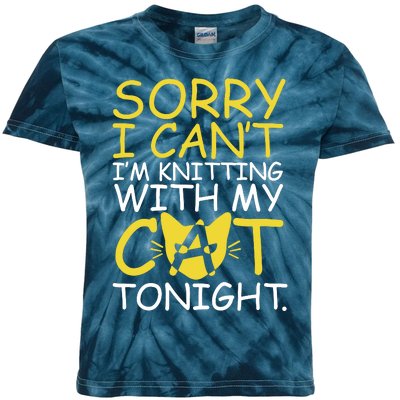 Sorry I Can't I Am Knitting With My Cat Tonight Cat Kids Tie-Dye T-Shirt