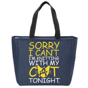 Sorry I Can't I Am Knitting With My Cat Tonight Cat Zip Tote Bag