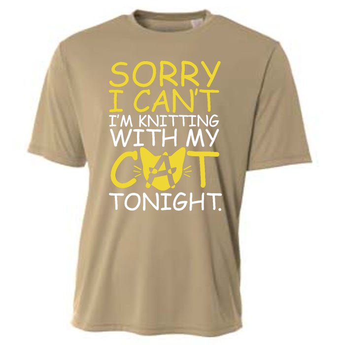 Sorry I Can't I Am Knitting With My Cat Tonight Cat Cooling Performance Crew T-Shirt