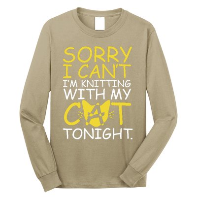 Sorry I Can't I Am Knitting With My Cat Tonight Cat Long Sleeve Shirt