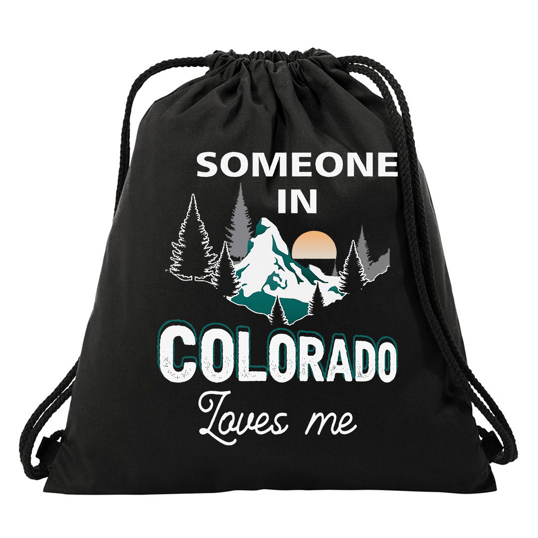 Someone In Colorado Loves Me Vintage Sunset Mountain Drawstring Bag