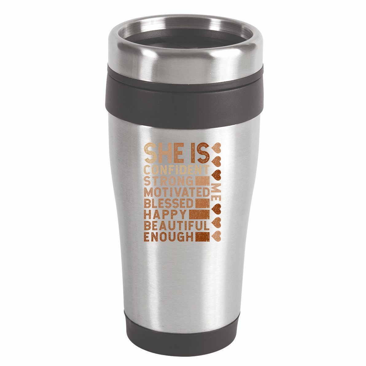 She Is Confident Strong Motivated Happy Beautiful 16oz Travel Tumbler