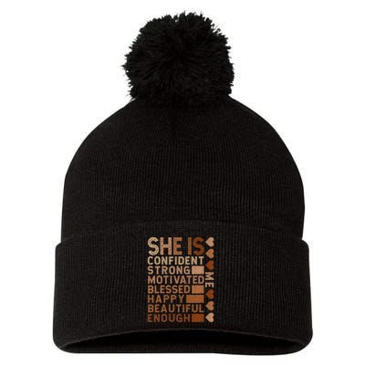 She Is Confident Strong Motivated Happy Beautiful Pom Pom 12in Knit Beanie