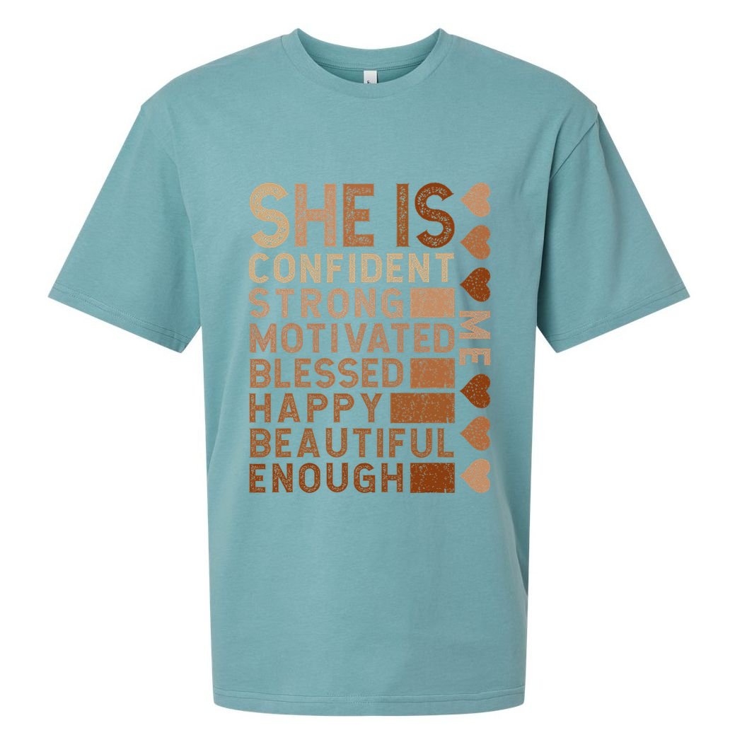 She Is Confident Strong Motivated Happy Beautiful Sueded Cloud Jersey T-Shirt