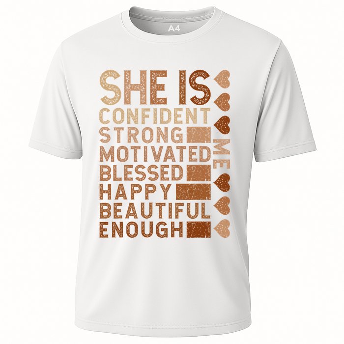 She Is Confident Strong Motivated Happy Beautiful Cooling Performance Crew T-Shirt