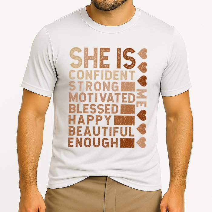 She Is Confident Strong Motivated Happy Beautiful Cooling Performance Crew T-Shirt