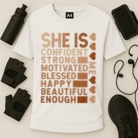She Is Confident Strong Motivated Happy Beautiful Cooling Performance Crew T-Shirt