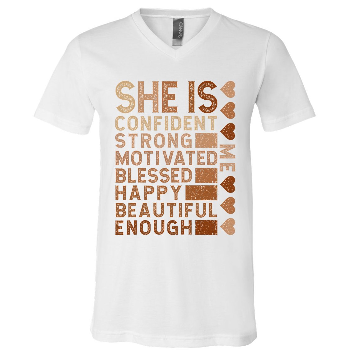 She Is Confident Strong Motivated Happy Beautiful V-Neck T-Shirt
