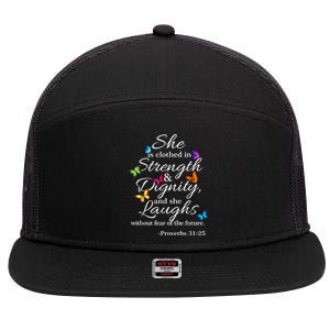 She Is Clothed Strength & Dignity Proverbs 7 Panel Mesh Trucker Snapback Hat