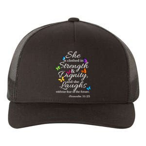 She Is Clothed Strength & Dignity Proverbs Yupoong Adult 5-Panel Trucker Hat