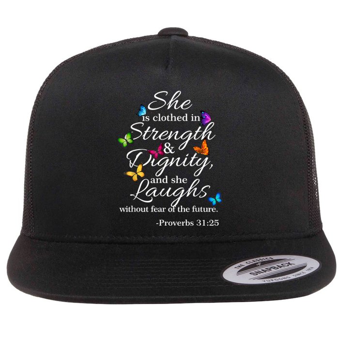 She Is Clothed Strength & Dignity Proverbs Flat Bill Trucker Hat