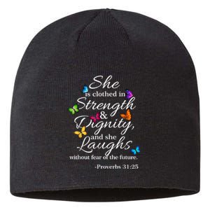 She Is Clothed Strength & Dignity Proverbs Sustainable Beanie