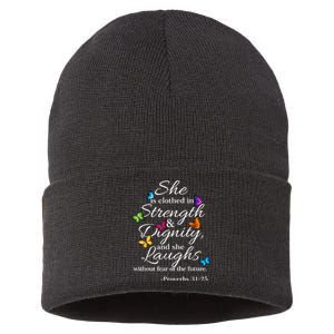 She Is Clothed Strength & Dignity Proverbs Sustainable Knit Beanie