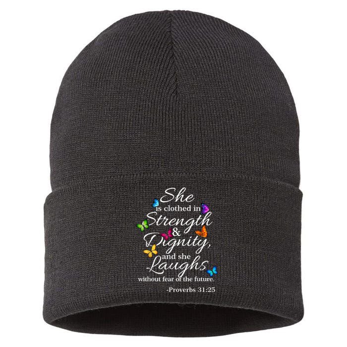 She Is Clothed Strength & Dignity Proverbs Sustainable Knit Beanie