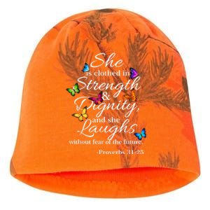 She Is Clothed Strength & Dignity Proverbs Kati - Camo Knit Beanie