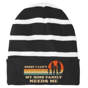 Sorry I Can't My Sims Family Needs Me Novelty Sarcastic Striped Beanie with Solid Band