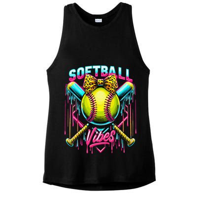 Softball Ice Cream Drip Coquette Bow Softball Vibes Ladies PosiCharge Tri-Blend Wicking Tank