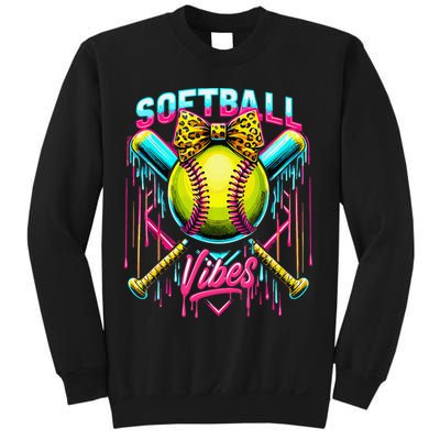 Softball Ice Cream Drip Coquette Bow Softball Vibes Sweatshirt