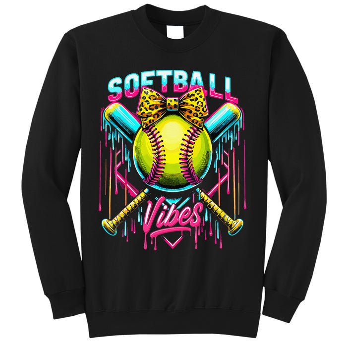 Softball Ice Cream Drip Coquette Bow Softball Vibes Sweatshirt