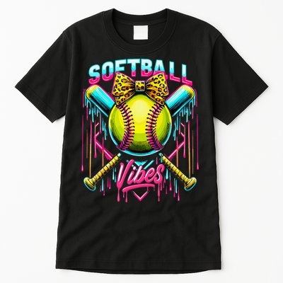 Softball Ice Cream Drip Coquette Bow Softball Vibes Tall T-Shirt